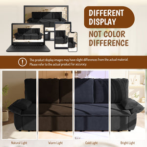 English Elm 94.5" King Convertible Sleeper Sofa Corduroy Upholstered Chaise Lounge Guest Room Bed Black W1885S00404
