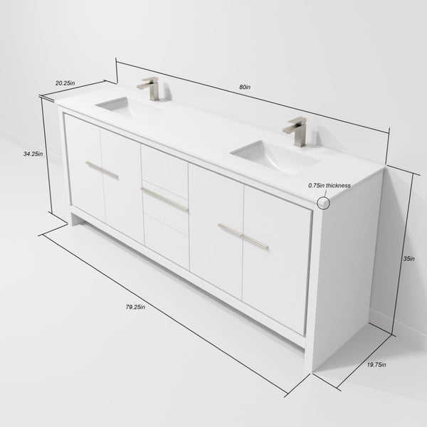English Elm White Double Bath Vanity 80" W With Cultured Marble Top & Gun Metal Faucet - Stylish Storage Solution B2731P259581-GIGA