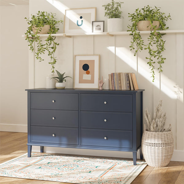 English Elm Valencia Seven Drawer Wide Dresser Dual Tone Laminate Matte Black Pulls Bedroom B2733S00016