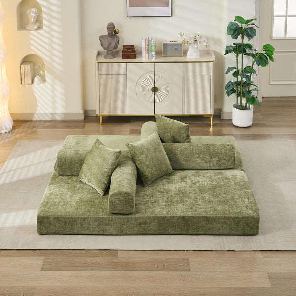 English Elm Comfy Chenille Folding Floor Sofa Bed with Armrest for Studio and Guest Rooms Green W1143P401140