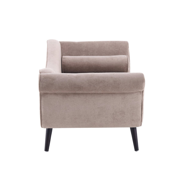 English Elm Chaise Lounge Upholstered Accent Piece Tailored Silhouette for Living Room or Bedroom Light Brown N776P396744B