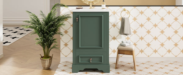 English Elm 20 Inch Bathroom Vanity with Ceramic Sink, Soft-Close Door, Adjustable Shelf, Smart Storage Organizing Design Green N729P299505F