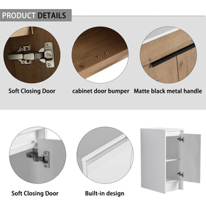 English Elm 84 Inch Freestanding Bathroom Vanity with Integrated Resin Sink, Soft-Close Doors, Shelves & Extra Storage Space Glossy White,Imitative Oak W999S00325