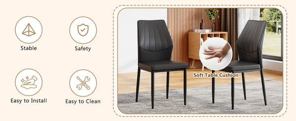 English Elm Set of 3 Ergonomic Pu Leather Dining Chairs with Metal Frame and Foam Cushion W1151P442911