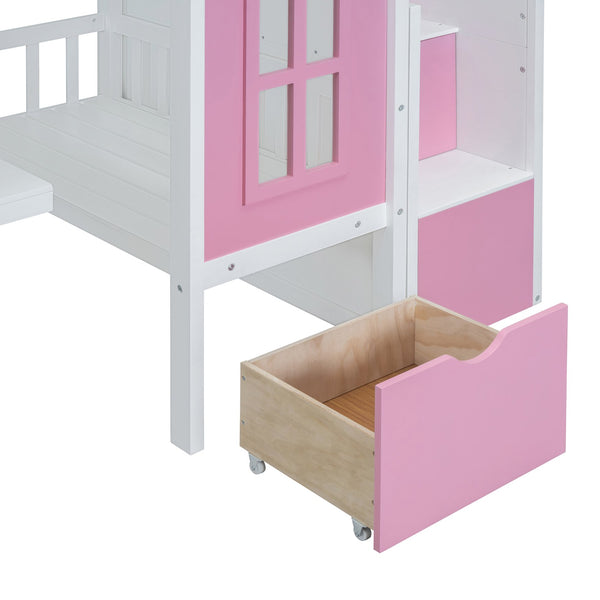 English Elm Twin-over-twin Bunk Bed Convertible Lower Desk Solid Pine Kids Bedroom Space Saver LT000681AAH-1