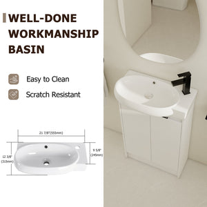 English Elm 23" Freestanding Bathroom Vanity with Ceramic Vessel Sink, Soft-Close Doors, Adjustable Shelf Storage Glossy White W999P206105