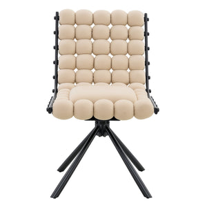 English Elm Set of 2 Dutch Velvet Bubble Backrest Dining Chairs with Sculptural Tufted Design Beige,Black W3875P370840