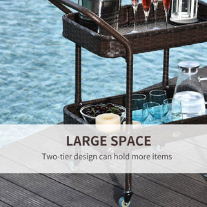 English Elm Outsunny Pe Rattan Wheeled Outdoor Serving Cart Two Shelf Patio Poolside Entertainer W2225P174035