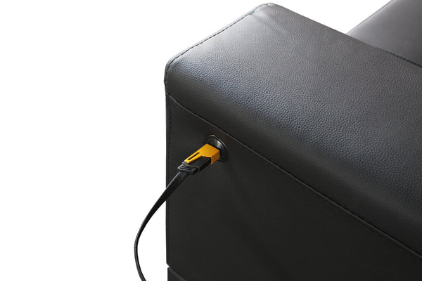 English Elm Genesis 85"W Black Pvc Fabric Sofa With Led Mood Lighting, Usb Ports, Storage Console & Cupholders B061S00868