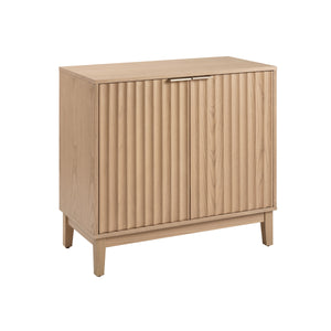 English Elm 2 Door Storage Cabinet with Fluted Fronts and Brass Handles, Mid-Century Accent Console for Entryway Natural Ash W914P292863