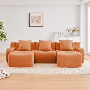 English Elm U-Shaped Cozy Teddy Fabric Sectional Sofa - No Assembly, Ergonomic Support, Anti-Slip Design, Orange W714S01451-GIGA