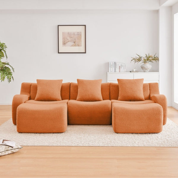 English Elm U-Shaped Cozy Teddy Fabric Sectional Sofa - No Assembly, Ergonomic Support, Anti-Slip Design, Orange W714S01451-GIGA