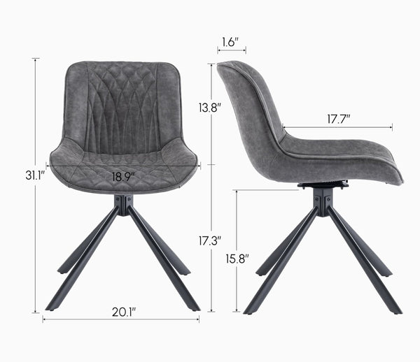 English Elm Mid-Century Modern Swivel Dining Chair Set Of 2 - Elegant Tufted Accents, Metal Legs, Dark Gray T3903P405989