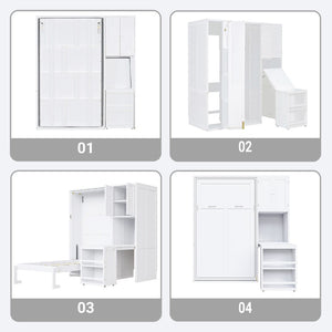 English Elm Twin Size Rotating Murphy Bed With Desk, Bookshelf & Storage – Smart Space-Saving Solution In White N820S00066K-GIGA