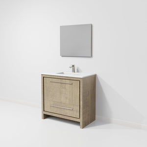 English Elm Rustic Acacia Bath Vanity 36" W With White Quartz Top, Gun Metal Faucet Set & 28" Framed Mirror B2731S01949-GIGA