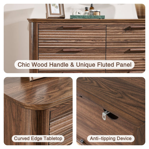 English Elm Fluted Wave Panel 7 Drawer Mdf Dresser Modern Bedroom Storage with Tv Stand Top T5326P425099