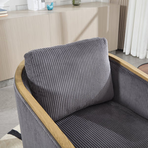 English Elm Corduroy Swivel Barrel Chair with Sturdy Wood Frame & Metal 360° Base, Plush Corduroy Comfort Pop Dark Gray W395P220272