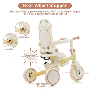 English Elm 7 in 1 Convertible Toddler Trike Aluminum Foldable Push Bike with Canopy for Ages 1 to 6 Yellow N726P248345Y