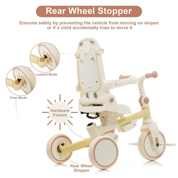 English Elm 7 in 1 Convertible Toddler Trike Aluminum Foldable Push Bike with Canopy for Ages 1 to 6 Yellow N726P248345Y