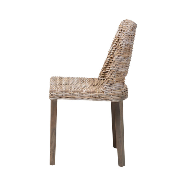 English Elm Mid-century Modern Mahogany Wood Counter Stool with Woven Rattan Back Panel B2750P470045