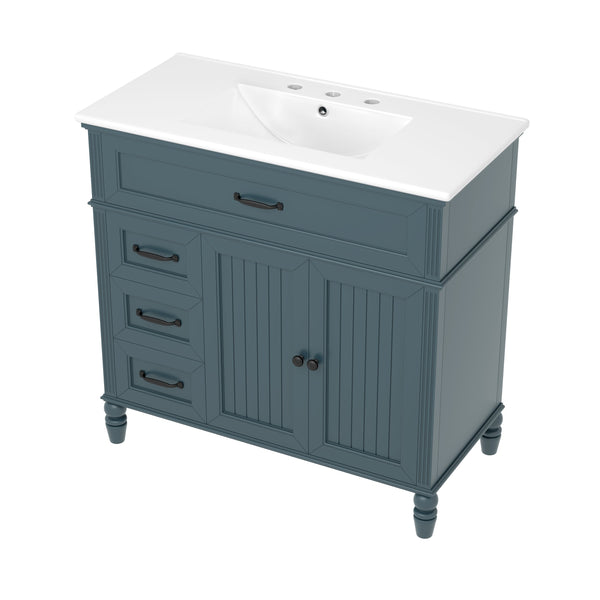 English Elm 36" Modern Bathroom Vanity with Ceramic Sink, Solid Wood + MDF Frame, Sleek Freestanding Design Blue N725P195410C