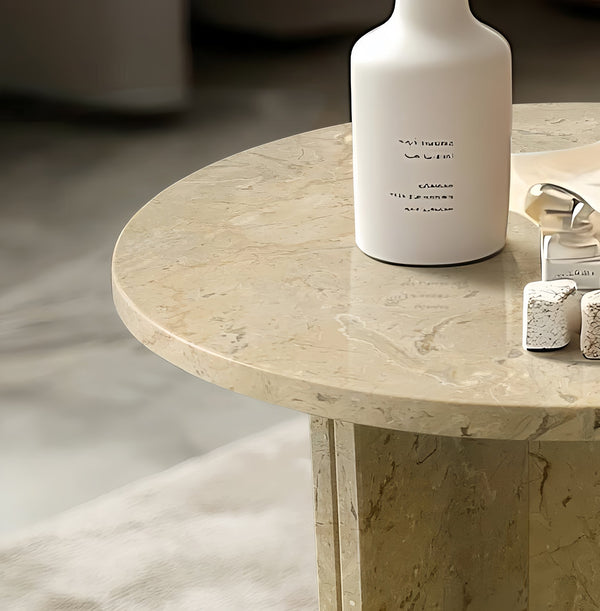 English Elm Glod Yellow Beige Natural Marble Coffee Table – Compact Round Design For Elegant Living Spaces W1696P262761