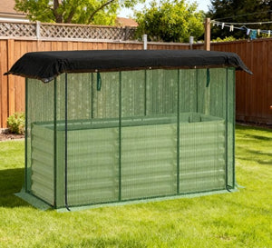 English Elm Galvanized Steel Raised Garden Bed with Hdpe Crop Cage and Shade Cloth Kit T3971P422481