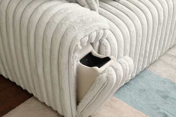 English Elm Jaya Light Gray Corduroy Power Reclining Sofa with Sleeper, USB A+C & Wireless Charging, Contemporary B2726S00369