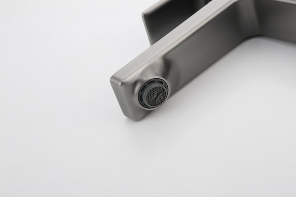 English Elm Gun Gray Single Hole Bathroom Faucet - Modern Sink Fixture With Easy Install & Two Hoses Included T3177P289655