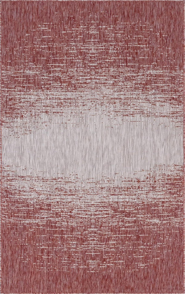 Unique Loom Outdoor Modern Ombre Machine Made Abstract Rug Rust Red, Gray 5' 1" x 8' 0"