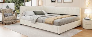 English Elm Full Size L-shaped Corduroy Upholstered Daybed Sofa for Living Room or Studio Beige N737P380207A
