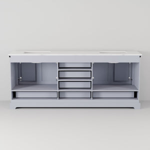 English Elm Dark Grey Double Bath Vanity With Carrara Marble Top, Chrome Faucets & Mirrors - Stylish Storage Solution B2731S01031