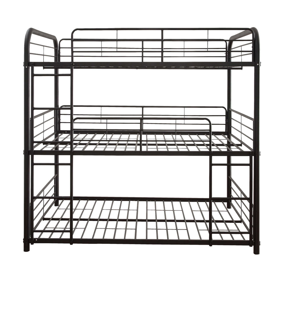 English Elm Cairo Sandy Black Triple Full Bunk Bed - Space-Saving Metal 3-Person Design, Guardrails & Ladders B2726S00267