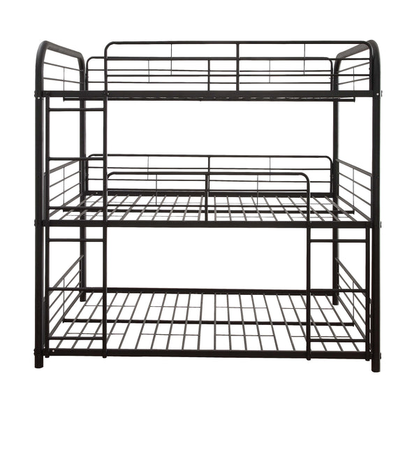 English Elm Cairo Sandy Black Triple Full Bunk Bed - Space-Saving Metal 3-Person Design, Guardrails & Ladders B2726S00267