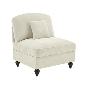 English Elm Armless Chenille Sofa Sculptural Spindle Legs Silver Thread Upholstery Living Room Beige+White W3041P332622