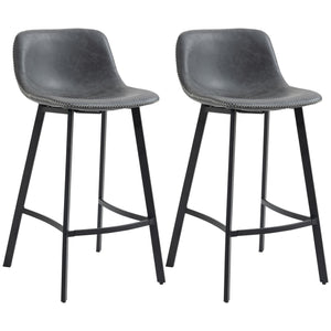 English Elm HOMCOM Upholstered Counter Height Bar Stools with Curved Back and Steel Legs, Comfortable Set of 2 Grey W2225P217128