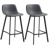 English Elm Homcom 27.25" Counter Height Bar Stools, Industrial Kitchen Stools, Upholstered Armless Bar Chairs With Back, Steel Legs, Set Of 2, Gray