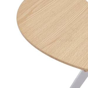 English Elm 37inch Round Dining Table Warm Wood Grain Top Silver Tripod Base Seats Four W3357P395501