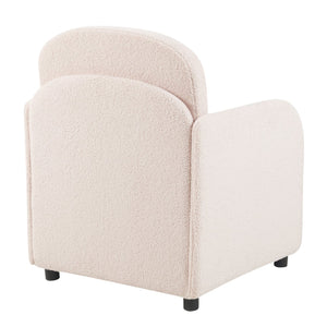 English Elm Furniture Fluffy Sherpa 2-in-1 Pet-Friendly Upholstered Barrel Armchair with Lumbar Pillow, Cream White Cozy Retreat for Living Room Bedroom Office N843P331158C