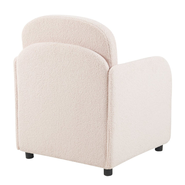 English Elm Furniture Fluffy Sherpa 2-in-1 Pet-Friendly Upholstered Barrel Armchair with Lumbar Pillow, Cream White Cozy Retreat for Living Room Bedroom Office N843P331158C