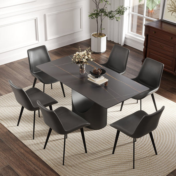 English Elm 63" Modern Artificial Stone Dining Table With Black Iron Legs - Seats 6-8, Stylish & Durable Design W1535S00561