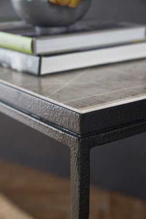 Hooker Furniture Commerce Travertine Console Table With Tribal Screen-Printed Top And Forged Metal Base For Entryways Black 7228-85022-00