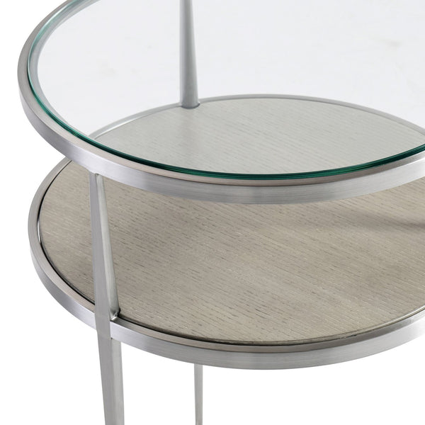 Bernhardt Bernhardt Cornelia Accent Table With Nebbia Wood Shelf, Brushed Stainless Frame & Tempered Glass Top 331123
