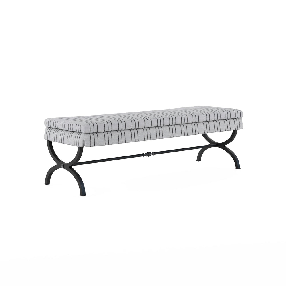 A.R.T. Furniture Alcove Bed Bench - Stylish Casual Traditional Seating With Burnished Brass Finish & Striped Cushion Beige Parrawood Solids,Iron,Fabric,Foam 321149-1241