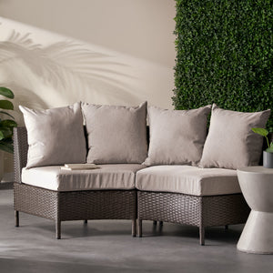 English Elm Christopher Knight Home® - PT LIMON SINGLE SOFA Curved Armless Outdoor/Indoor Faux Rattan Chairs with Water-Resistant Cushions and Heavy-Duty Iron Frame Brown 54786.00BRN