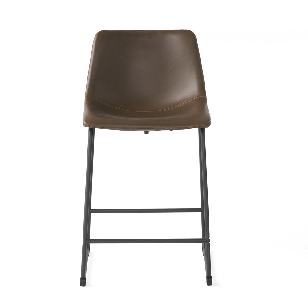 English Elm Christopher Knight Home® - Vintage Brown 24-Inch Counter Stool Set of 2 — Upholstered Wide Seat, Iron Frame, Sled Legs, Floor-Safe Pads 58938.00