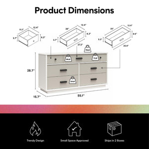 English Elm Valencia Seven Drawer Wide Dresser Dual Tone Laminate Matte Black Pulls Bedroom B2733S00020
