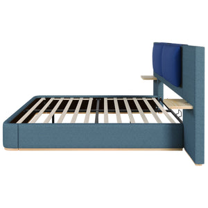 English Elm Christopher Knight Home® - Queen Plush Leather Upholstered Bed Frame with Wingback Headboard, Wavy Footboard, Quiet Support Blue 50.63 L x 18.88 W x 8.25 H N761S0000023C