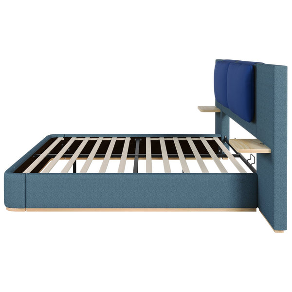 English Elm Christopher Knight Home® - Queen Plush Leather Upholstered Bed Frame with Wingback Headboard, Wavy Footboard, Quiet Support Blue 50.63 L x 18.88 W x 8.25 H N761S0000023C
