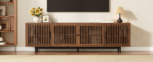 English Elm 78 Inch Walnut Media Console with Slatted Doors Solid Wood Legs and Cable Management N710P374706P